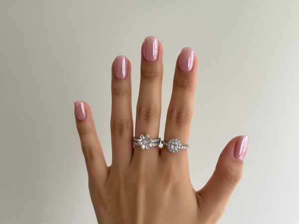 Soft pearlescent pink press-on nails