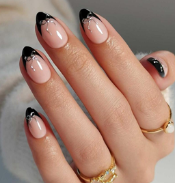 Black bow French press-on nails