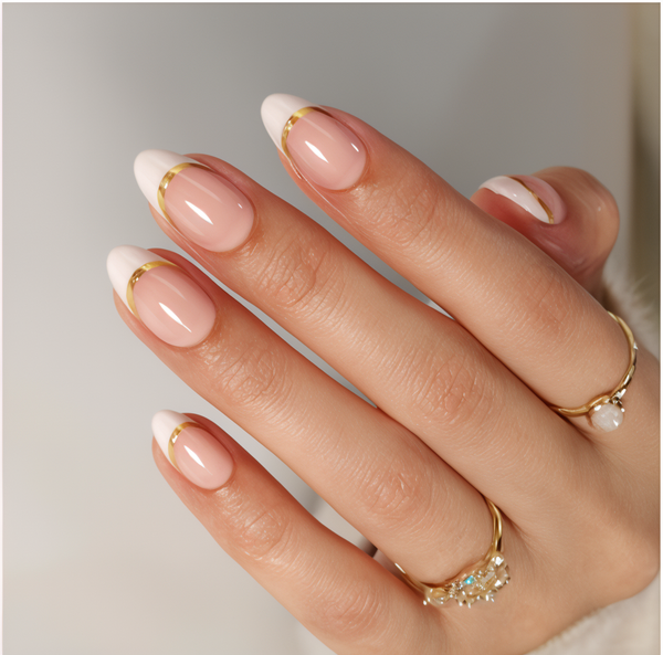 Gold-accent classic French press-on nails