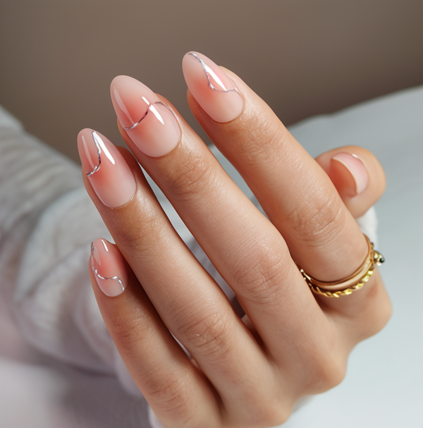 Minimalist silver swirl press-on nails