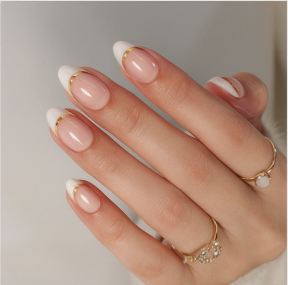 Gold-accent classic French press-on nails
