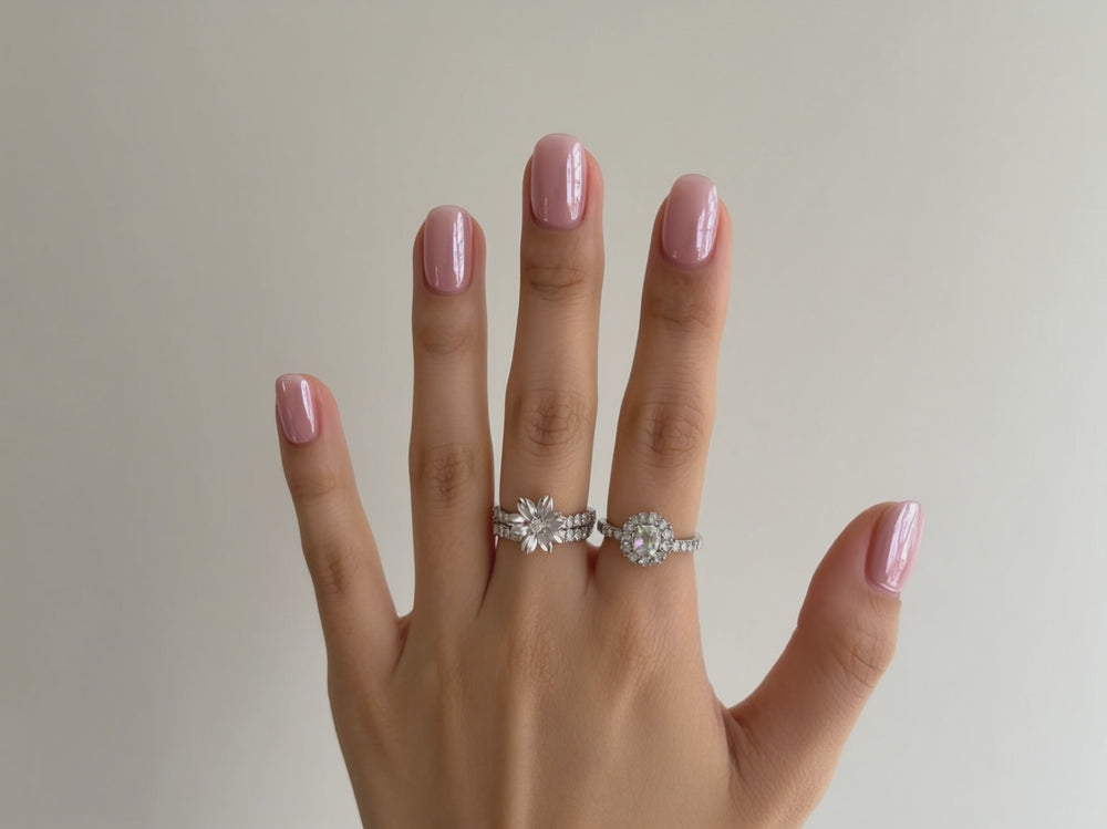 Soft pearlescent pink press-on nails