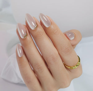 Champagne metallic half-moon press-on nails