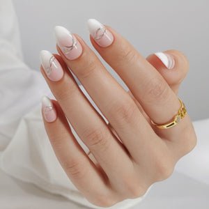 Swirling rhinestone French press-on nails