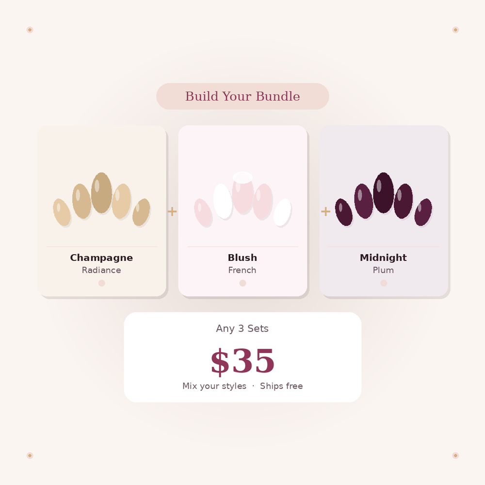 Build your bundle: pick any 3 VitaNails press-on nail sets for $35 with free shipping